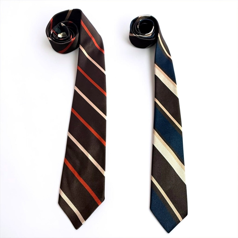 Resilio Mens Vintage British Regimental Striped Ties Lot of 2 Brown Blue Orange